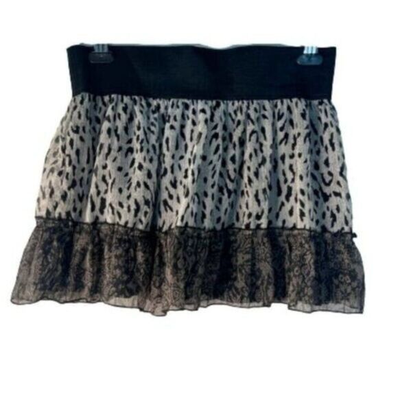 Royal Love Animal Print Boho Mini Skirt Brown Black M Medium - Picture 2 of 3